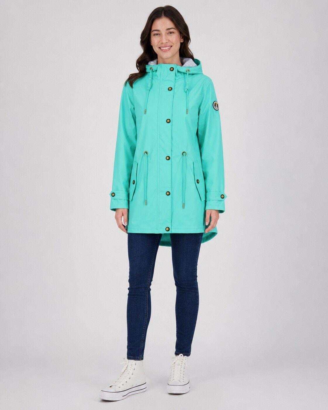 Regenjacke ANKERGLUT "Friesennerz ankerglutliebe WOMEN", Damen, Gr. 34 (XS), blau, Web, Obermaterial: 100% Polyurethan. Futter: 100% Polyester, figurumspielend hüftbedeckend, gerader Abschluss mit Druckknopf, Jacken Regenjacke, auch in Grossen Grössen erh