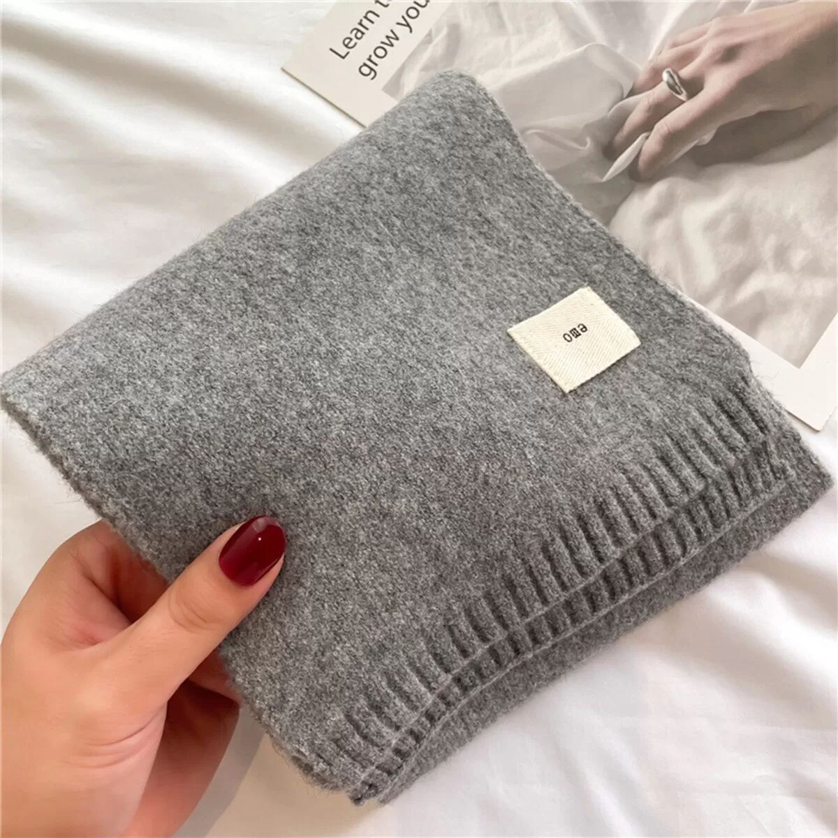 INF Écharpe chaude d'automne et d'hiver polyvalente de couleur unie - Écharpe étudiante tricotée Gris