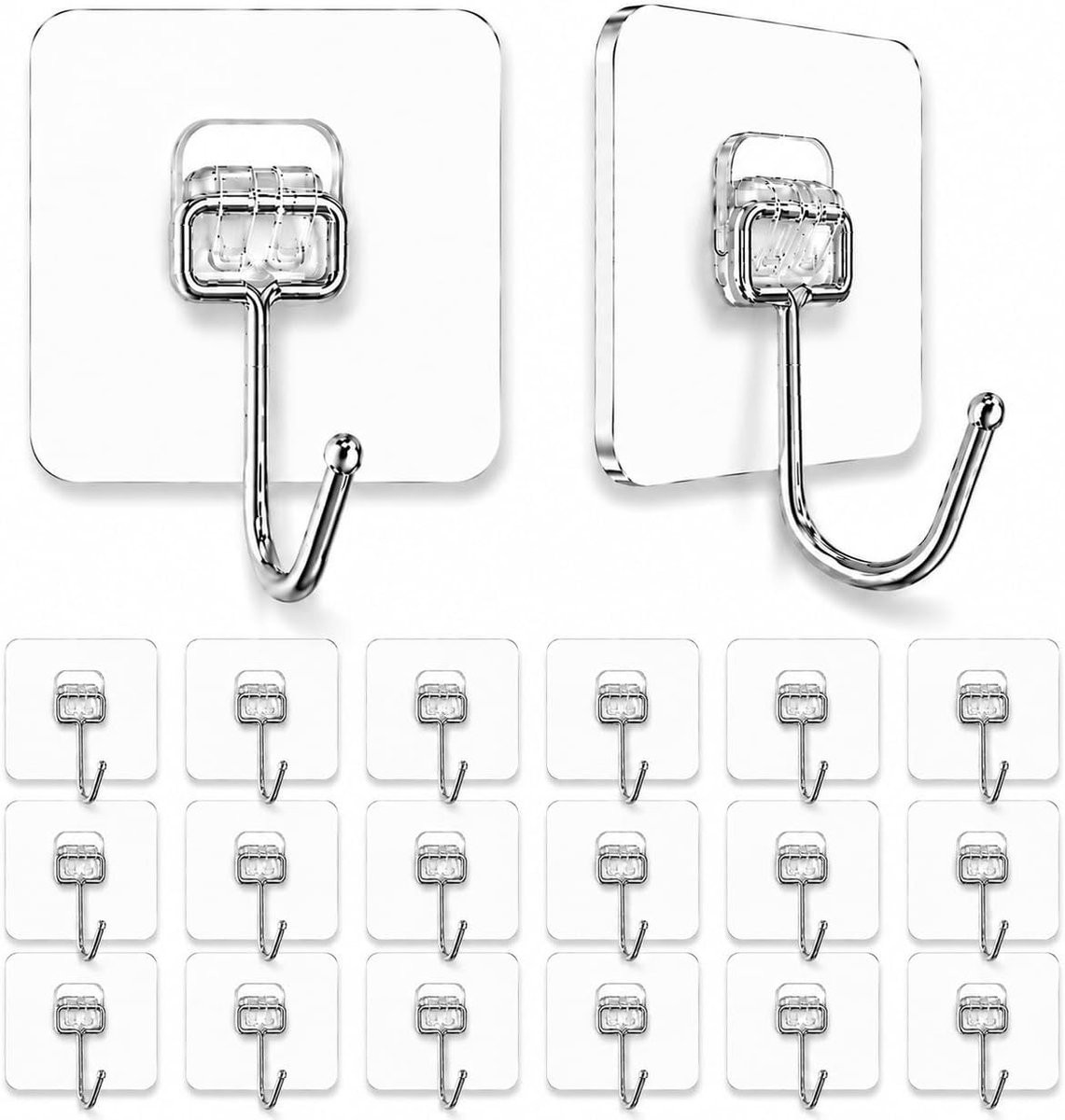 20 stuks Transparante Zelfklevende Haken voor Keuken, Badkamer, Wand en Plafond - Multifunctioneel en Boorloos