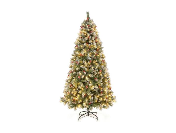 Sapin de noël 909 branches articulées baies et pommes de pin 195cm