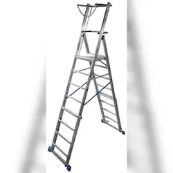 Teleskop-Plattformleiter, Aluminium, mit großer Standplattform, höhenverstellbar, 6-8 Sprossen