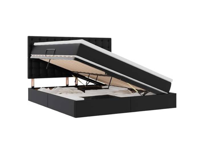 PUGYNBK Bett mit Aufbewahrung, Schwarz, 160 x 200 cm, Kunstleder Hydraulische Hubung, modernes Design, einfache Reinigung, geräumiger Platz darunter