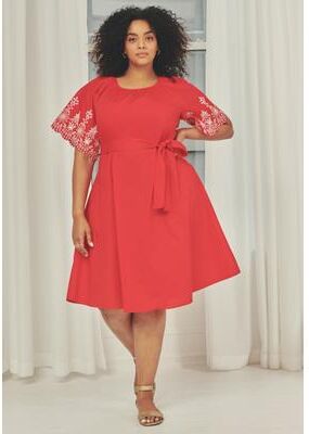 Plus Size Women's Eyelet Embroidered Midi Dress by Avenue in Black Scallop Eyelet (Size 16)