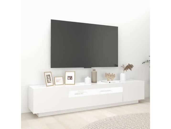 Meuble TV - KIMISS - Blanc - LED RVB - 200x35x40 cm