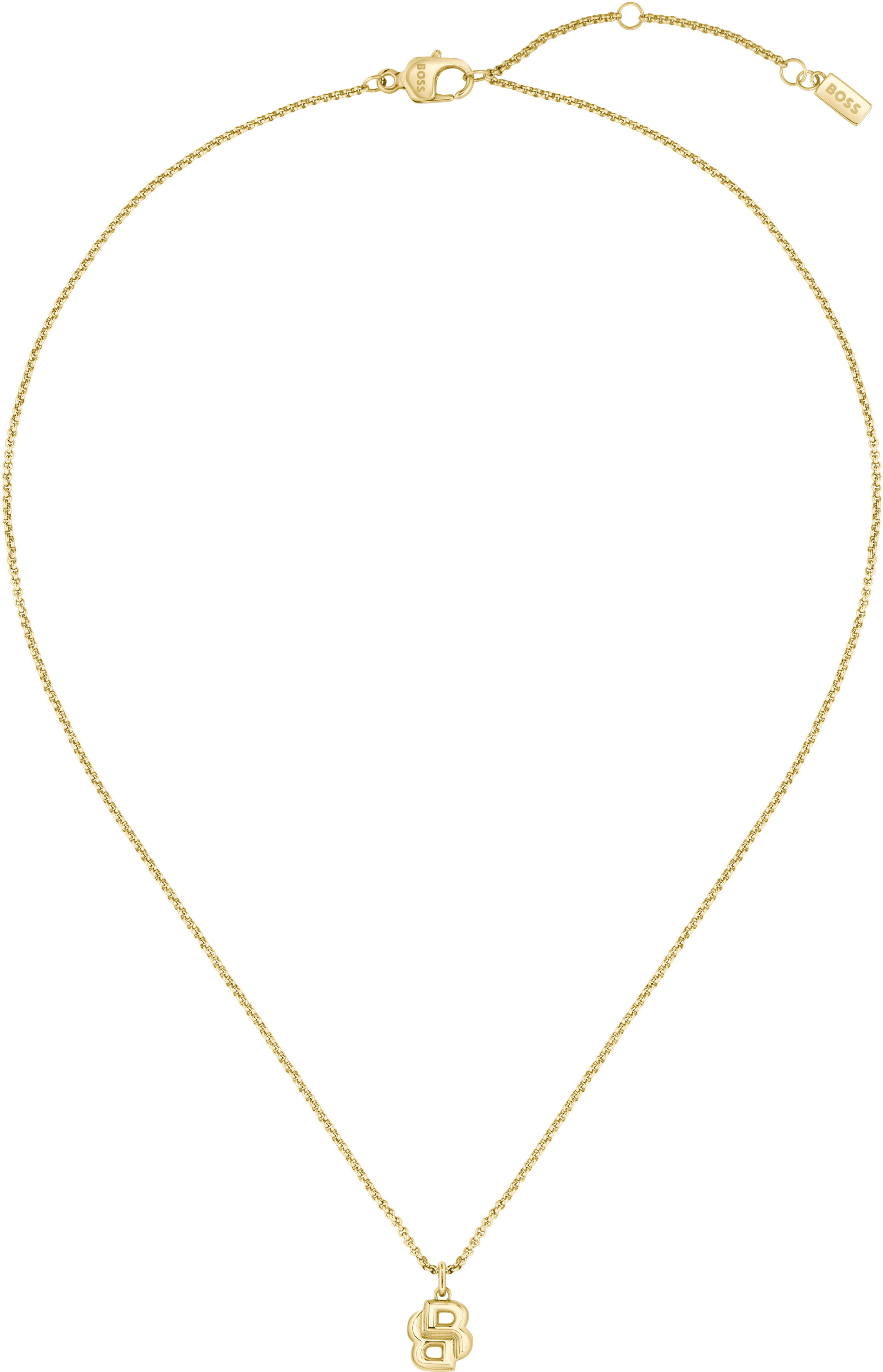 Kette mit Anhänger BOSS "DOUBLE B PETIT", gold (gelbgoldfarben), Halsketten, Damen, Edelstahl, L: 50,5 B: 2mm, Kette mit Anhänger, B:2mm