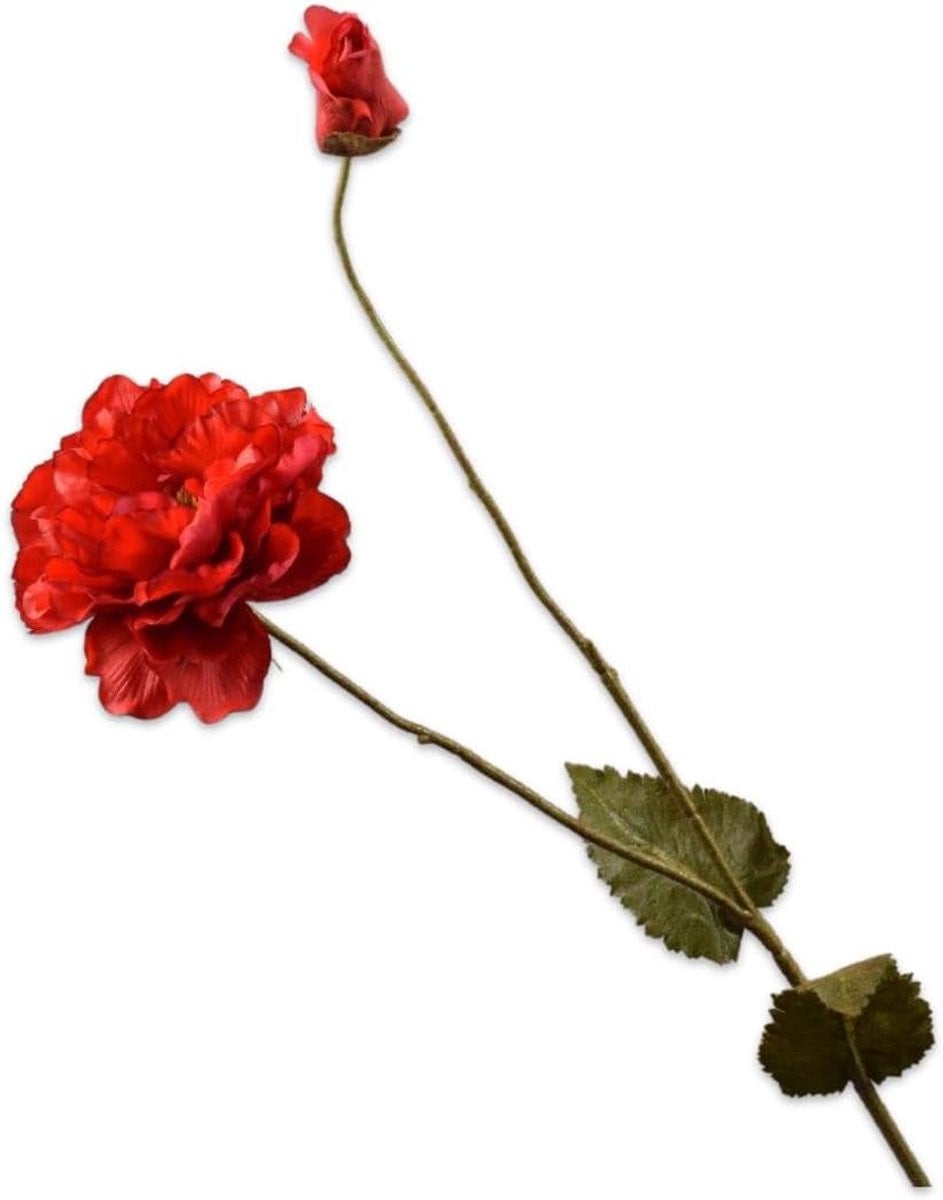 Rode kunstbloem klaprozen zijden bloem tak voor interieur decoratie - 109 cm