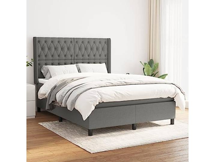 Taschenfederkern Höhenverstellbares Kopfteil Stoff 140x190 cm Grau Boxspringbett mit Matratze Dunkelgrau 140x190 cm Stoff verstellbares Kopfteil Taschenfederkern Topper Komfort Bett