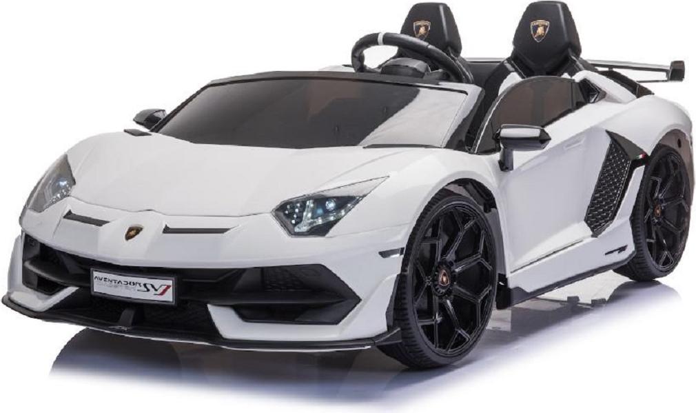 Kinderfahrzeug - Elektro Auto "Lamborghini Aventador SVJ Doppelsitzer" - lizenziert - 12V7AH, 2 Motoren- 2,4Ghz Fernsteuerung, MP3, Ledersitz+EVA+Lackiert-Weiss