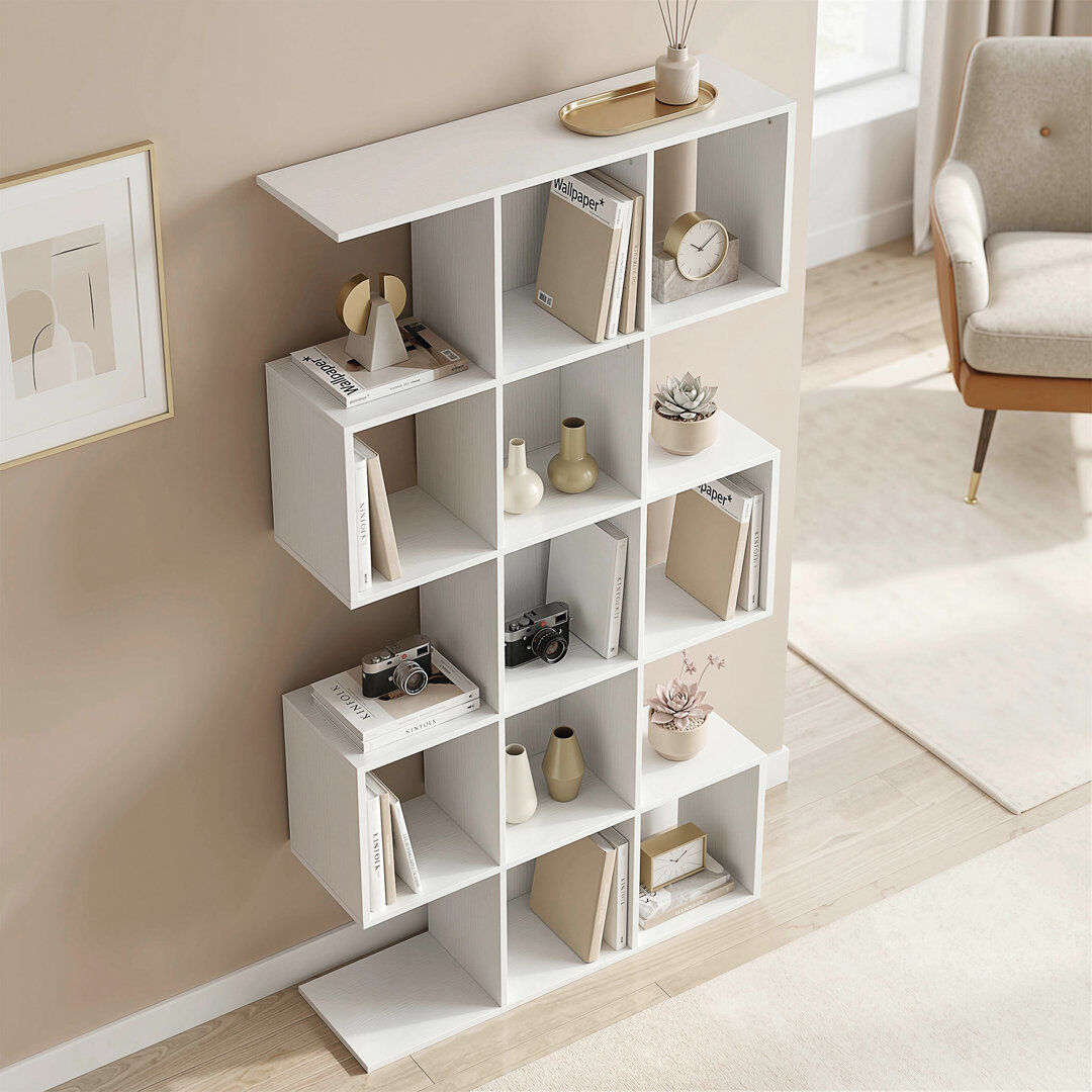 Rebrilliant HOMCOM Geometric Bookshelf, 5-Tier S Shaped Bookcase White 157.5cm H X 80cm W X 24cm D