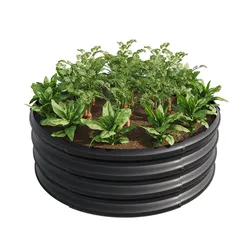 OKWISH Hochbeet aus verzinktem Stahl 29x82x82 cm Schwarz mit offener Basis, ovale stabile Konstruktion, witterungsbeständig und schnell montiert