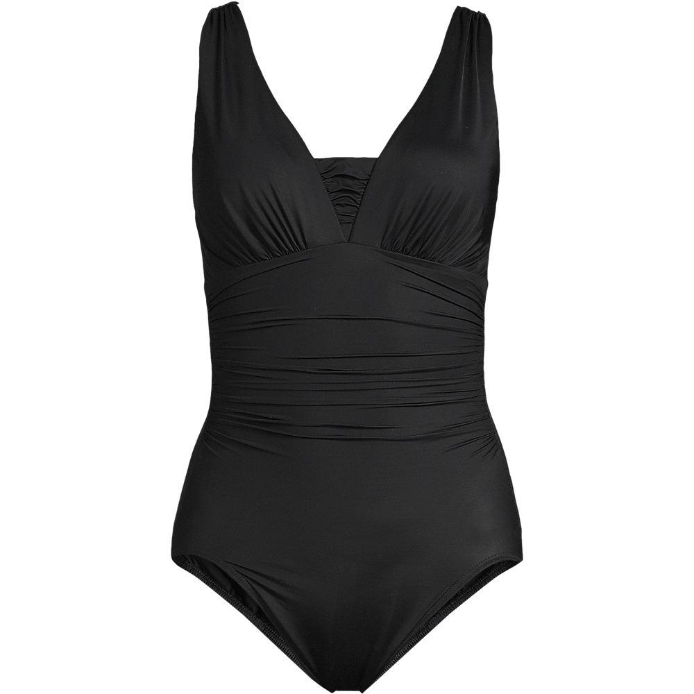 Mastektomie-Shape-Badeanzug mit V-Ausschnitt SLENDER, Damen, size: regular, Schwarz, Elasthan/Nylon-Mischung, by Lands' End