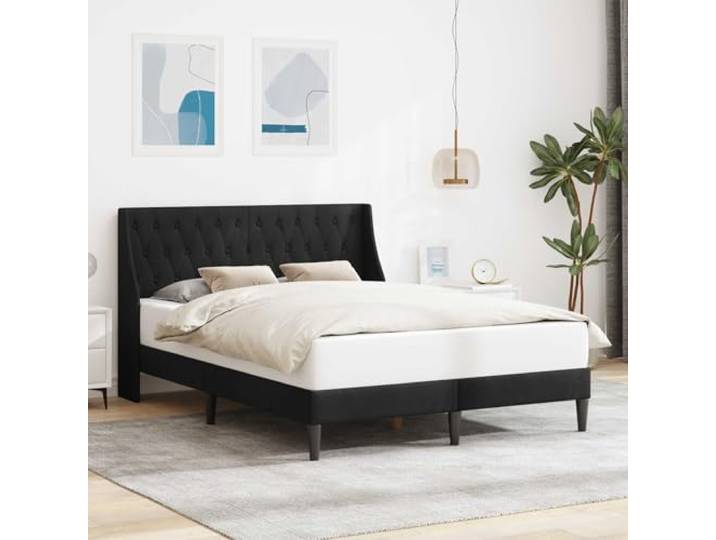 YNGBHFNOP Samt Bettrahmen mit Kopfteil Modern Schlank 120 x 200 cm Schwarz Bettrahmen mit Kopfteil Samt Schwarz 120x200 cm Modernes Polsterbett mit Lattenrost für Schlafzimmer, Luxus Samtstoff Gestell