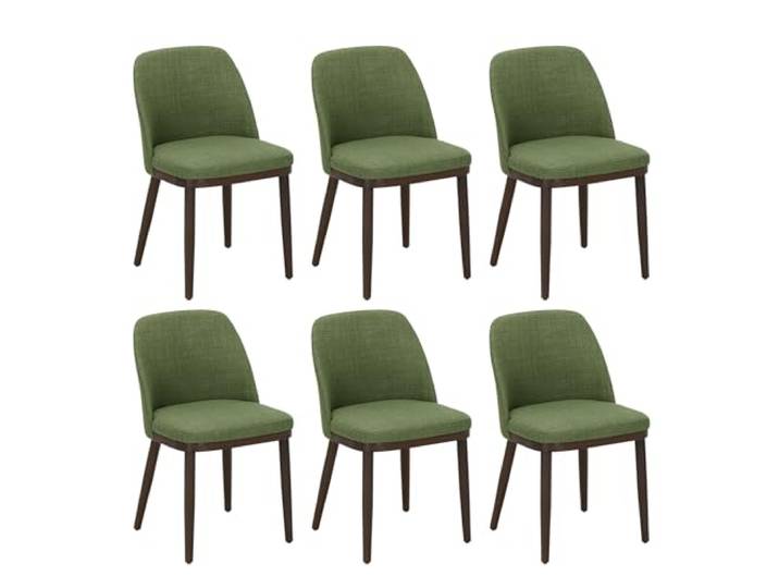 MALOL Gepolsterte Esszimmerstühle 6er Set, Moderne Stühle Esszimmer, Küchenstühle mit Rückenlehne, Stoffstuhl mit Holzbeinen für Esszimmer, Küche, Restaurant, Grün