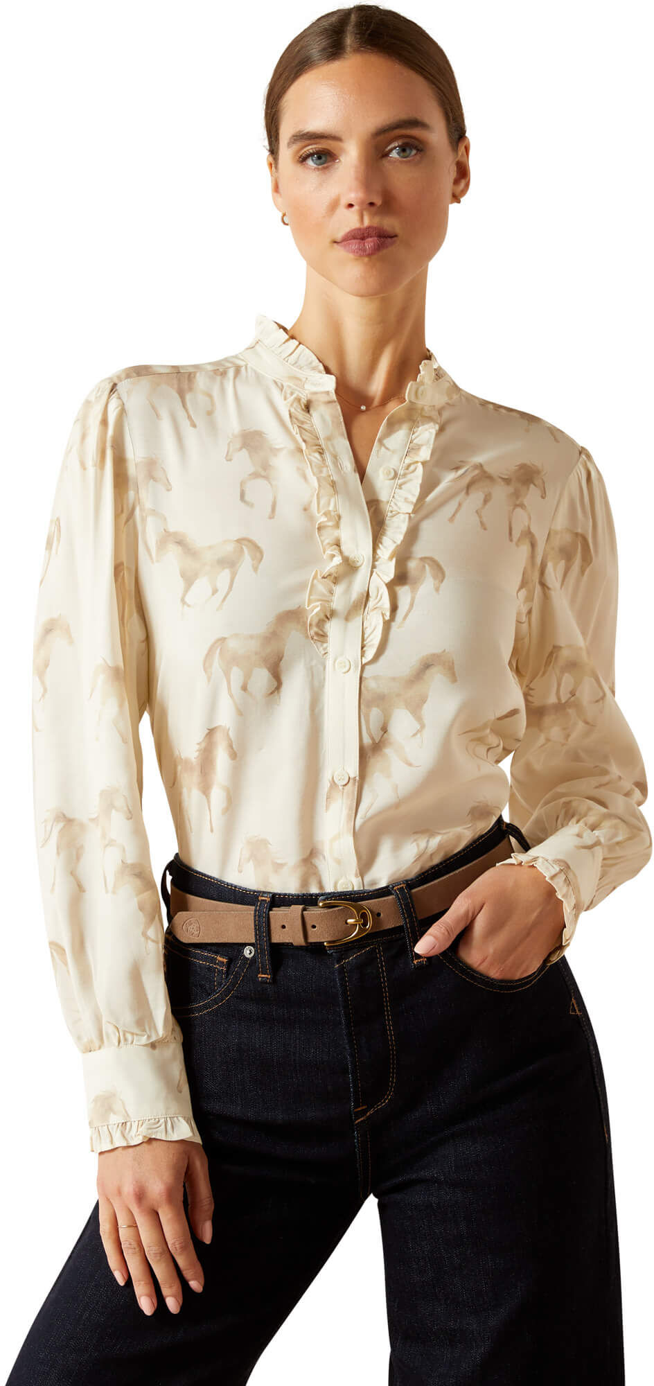 Women's Cricklade Blouse T-Shirt in Watercolor Horse Print, Size: Small by Ariat