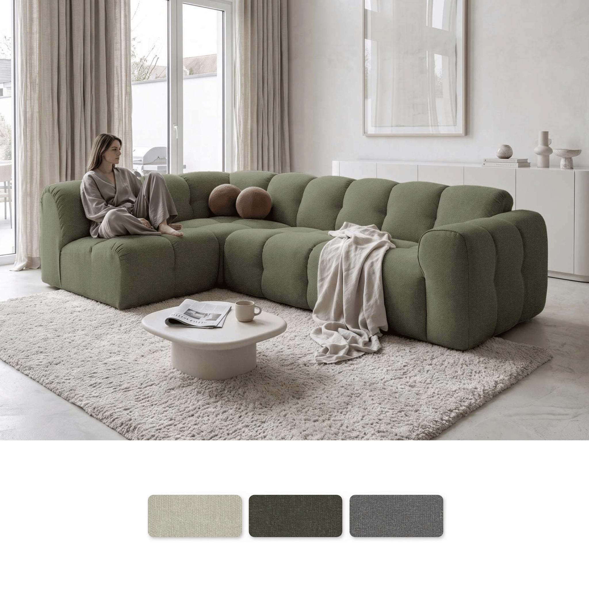 MIUFORM Picco, 6-Sitzer Ecksofa, Ecke links, Waldgrün