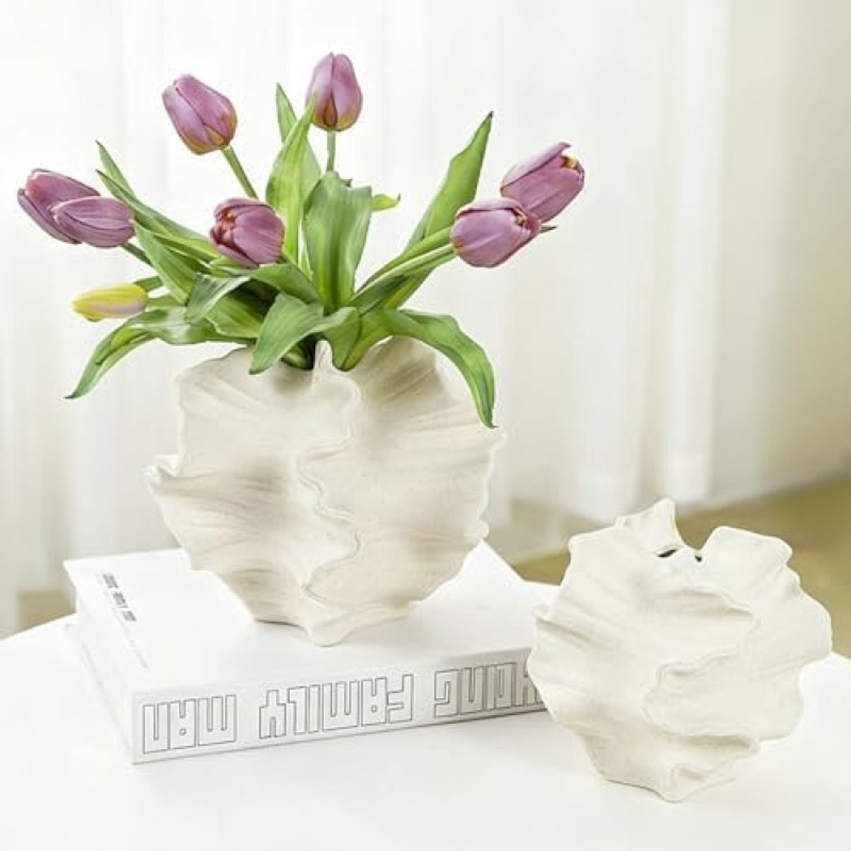 PromoHome Set van 2 Moderne Witte Vazen voor Scandinavische en Boho Decoratie