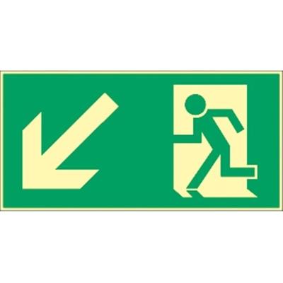 Schild Rettungsweg links abwärts, Kunststoff, langnachleuchtend, 160-mcd, 400x200 mm