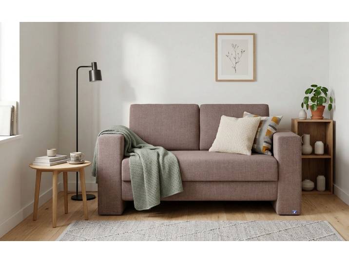 BRUNO Schlafsofa 120cm in Braun Kubus stabiles Massivholz & Boxspringkomfort