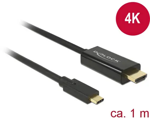 Delock USB-C / HDMI Adapterkabel USB-C Stecker, HDMI-A Stecker 1.00 m Schwarz 85258 vergoldete Steckkontakte USB-C-Displaykabel