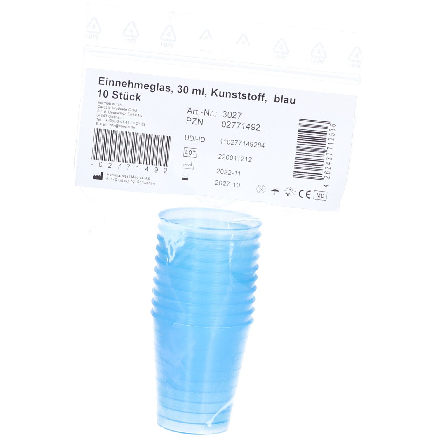 Einnehmeglas Kunststoff 30 ml blau 10 St Sonstige