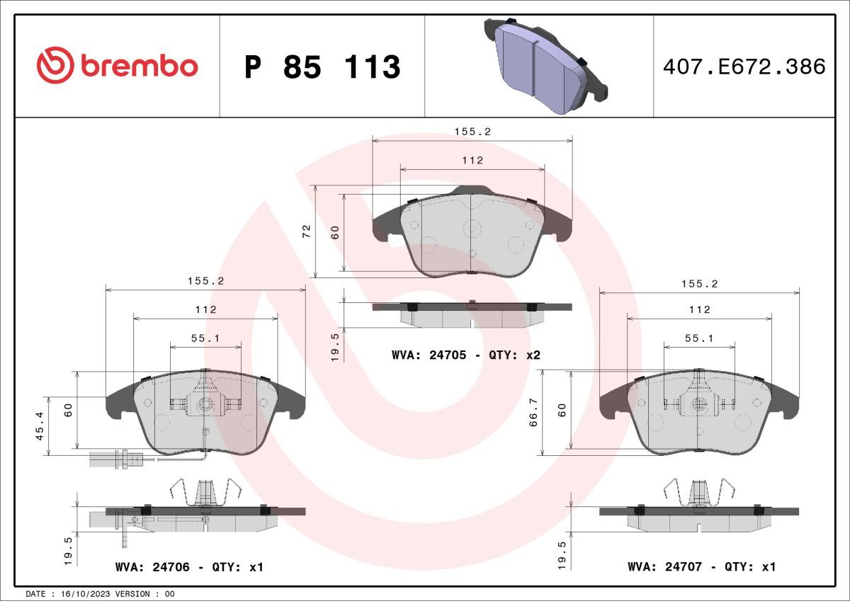 Bremsbelagsatz BREMBO P 85 113, Vorne