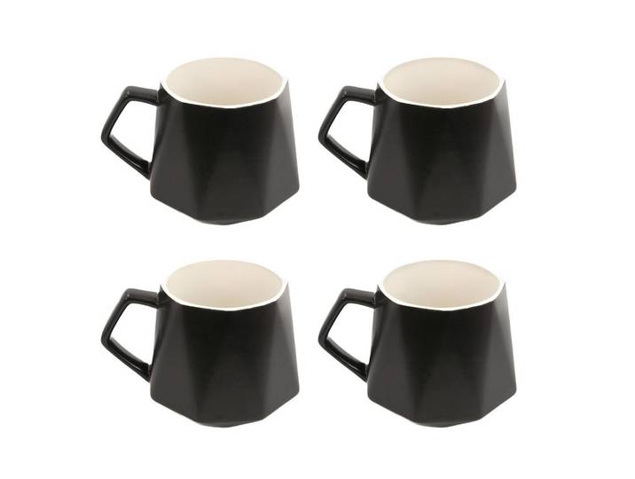 Intirilife Teetasse in Feinschliff Optik 350 ml (4-tlg.), Schwarz, Keramik, 4-teilig, 0.35 L, leicht zu reinigen, Geschirr, Tassen, Teetassen