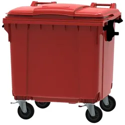 Müllcontainer fahrbarer Container 1100 L rot flacher Deckel, aus hochwertigem Kunststoff