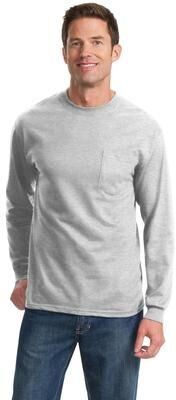 Port & Company PC61LSP Long Sleeve Essential Pocket Top in Ash size 4XL   Cotton