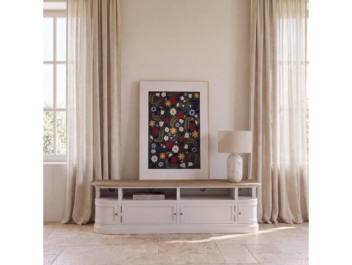 Meuble TV en pin massif blanc, L180 cm