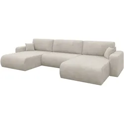 WOHNLANDSCHAFT mit Schlaffunktion und Bettkasten BERY-U 377x193x88 Creme Cord