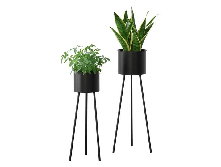 [en.casa] Pflanzenständer-Set 2 Tlg. Dalhem, Schwarz, Metall, Rund, 32x79x32 cm, Dekoration, Blumen & Blumentöpfe, Übertöpfe