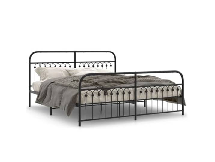 PUGYNBK Bettgestell aus Metall, Schwarz, 183 x 213 cm Lattenrost, zentrale Beine, Stauraum, Kopfteil und Fußteil, ohne Matratze