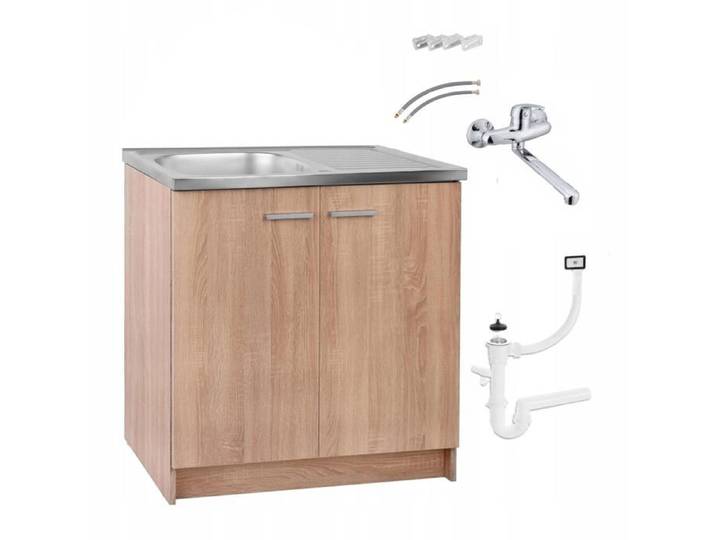 STAMAR Meuble sous évier coloris chêne Sonoma 80 cm + évier + siphon