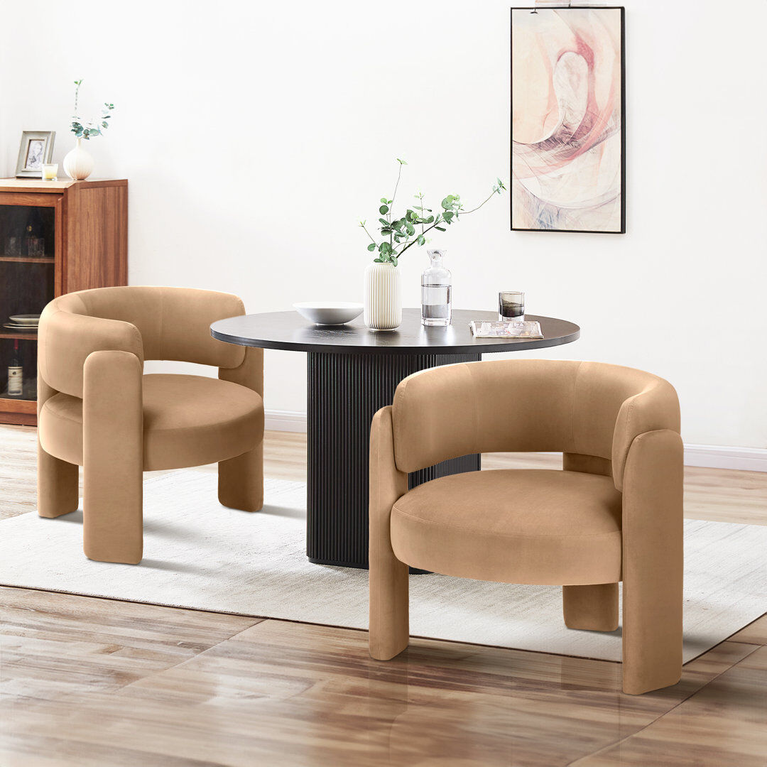 Orren Ellis Velvet Upholstered Barrel Armchair Khaki 72.4cm H X 84cm W X 72.4cm D