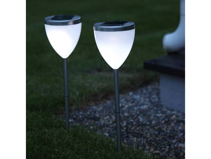 Best Season LED-Solar-Pathlights, 2er Set silber, ca. 34x10 cm 2x1 cool white LED, Solarpanel, incl.Akku.,outd., 477-35