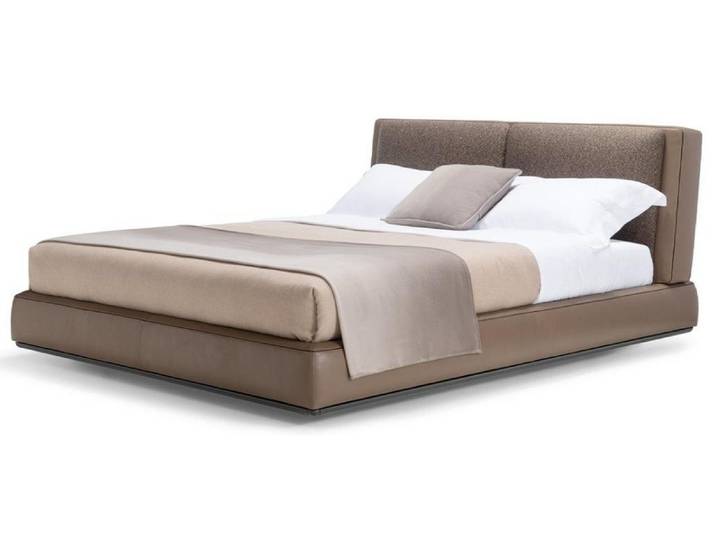 Xlmoebel Polsterbett Braunes Lederbett von XLMOEBEL mit stabilem Holzgestell (Polsterbett, Braunes Lederbett), Made in Europa