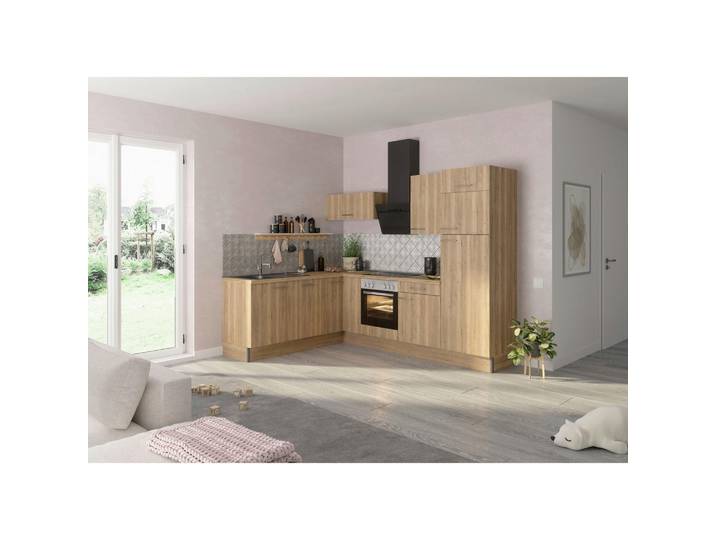 Optifit Eckküche, Eiche, 1 Schublade(n) Schubladen, L-Form, nur wie online abgebildet bestellbar, 270x200 cm, DIN EN ISO 14001, DIN EN ISO 50001, DIN EN ISO 9001, Made in Germany, Zusatzausstattung erhältlich, höhenverstellbare Füße, Küchen, Eckküchen, Eckküchen ohne Geräte