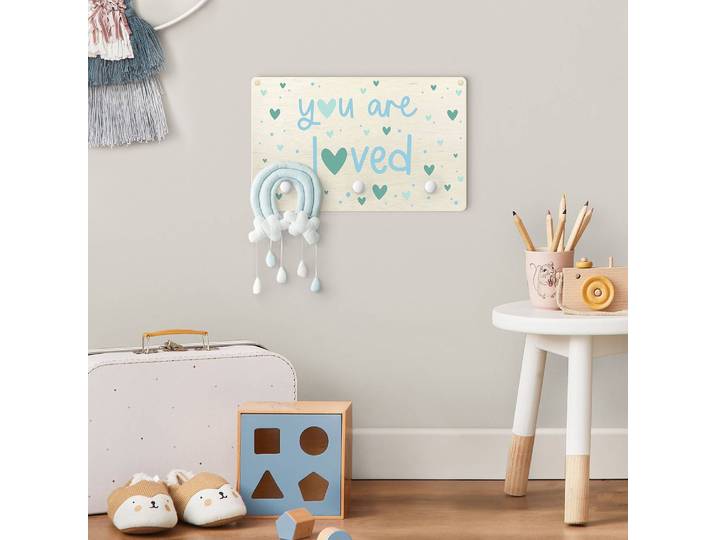 Patère enfants You are loved 40 x 25 x 1cm Bleu/Turquoise/Bleu clair