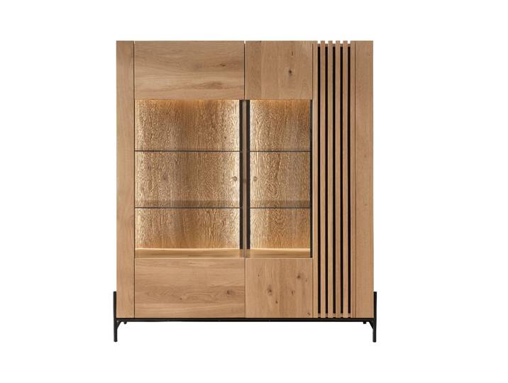 Highboard Biarritz aus massiver Wildeiche mit Beleuchtung – Montierte Lieferung – 3%-Vorkasse-Rabatt