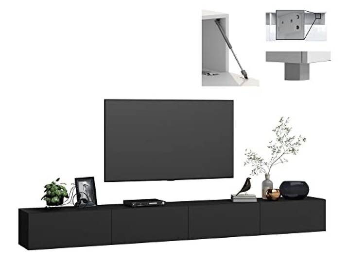 4housedesign® TV Board Lowboard Hängend Fernsehschrank tv Sideboard Wohnzimmer Lowboard Wohnzimmer fernsehregal tv Board Hängend tv Shrank tv 55 Zoll - TV Lowboard Schwarz Mat 280cm