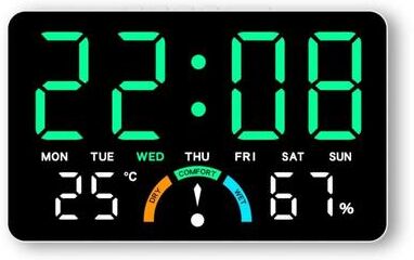 Uplift Picks Smart Digital LED Wall Clock With Temperature And Voice Control white green