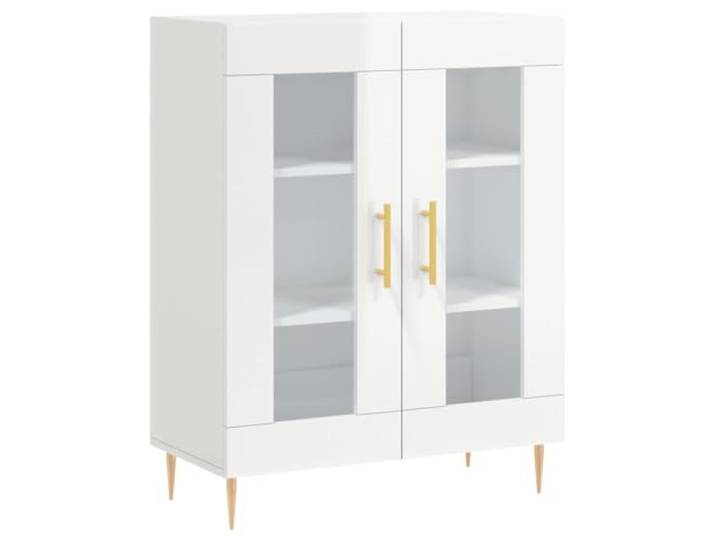 GHVBNMF Sideboard Hochglanz-Weiß 69,5x34x90 cm Schrank mit Glas-Türen Elegante Flurkommode fürs Wohnzimmer mit stabilen Metallfüßen und Glas-Türen für übersichtliche Aufbewahrung.