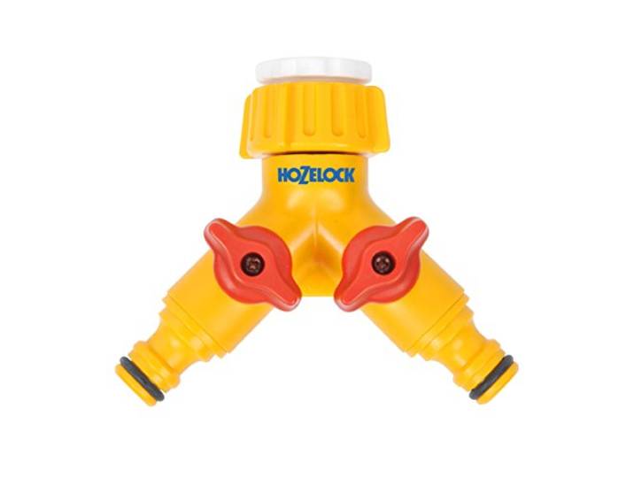 HOZELOCK - Multi-Tap Connector 2-weg: Maak 2 circuits op een enkele kraan, onafhankelijke stroomklep per stopcontact, kan worden gebruikt als Y-connector [2256 0000]