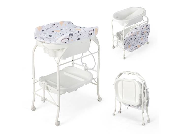 Table à langer pliante 4 en 1 avec baignoire, table à langer portable avec matelas à langer, station à langer mobile