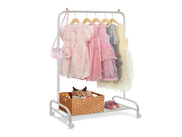 Portant enfant à vêtements avec étagères à chaussures portant à vêtements sur roulettes portant vetement solide porte blanc