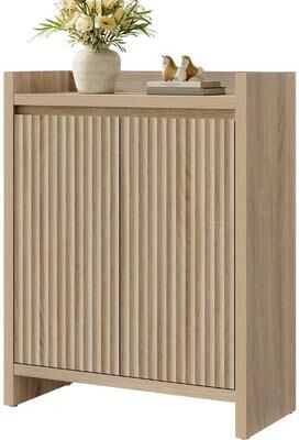 SICOTAS Fluted 2-Door Shoe Storage Cabinet with Adjustable Shelves
