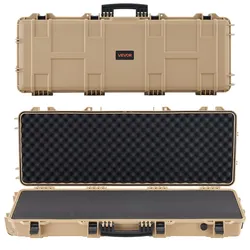 VEVOR Waffenkoffer mit Hartschale für Langwaffen, abschließbarer Gewehrkoffer mit vorgeschnittenen Schaumstoffen, Langwaffenkoffer Waffenaufbewahrung rollbar IP67 wasserfest, 109 x 41 x 15,5 cm Khaki