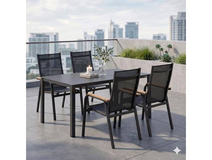 Kettler Granada Gartenmöbel-Set M (4 Plätze) Tisch 160x95cm Dunkelgrau
