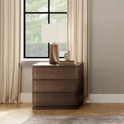 Contemporary Oak Veneer Nightstand with Metal Glider Drawers