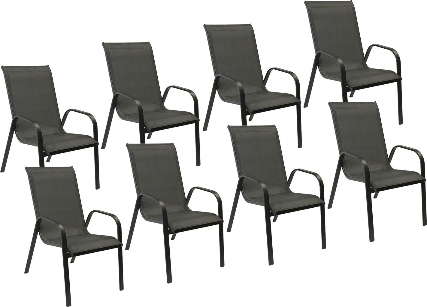8erSet Stühle MARBELLA aus grauem Textilene - anthrazitgraues Aluminium